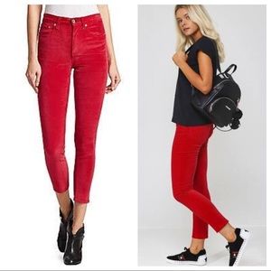 RAG & BONE Fuchsia velvet high rise ankle jeans
